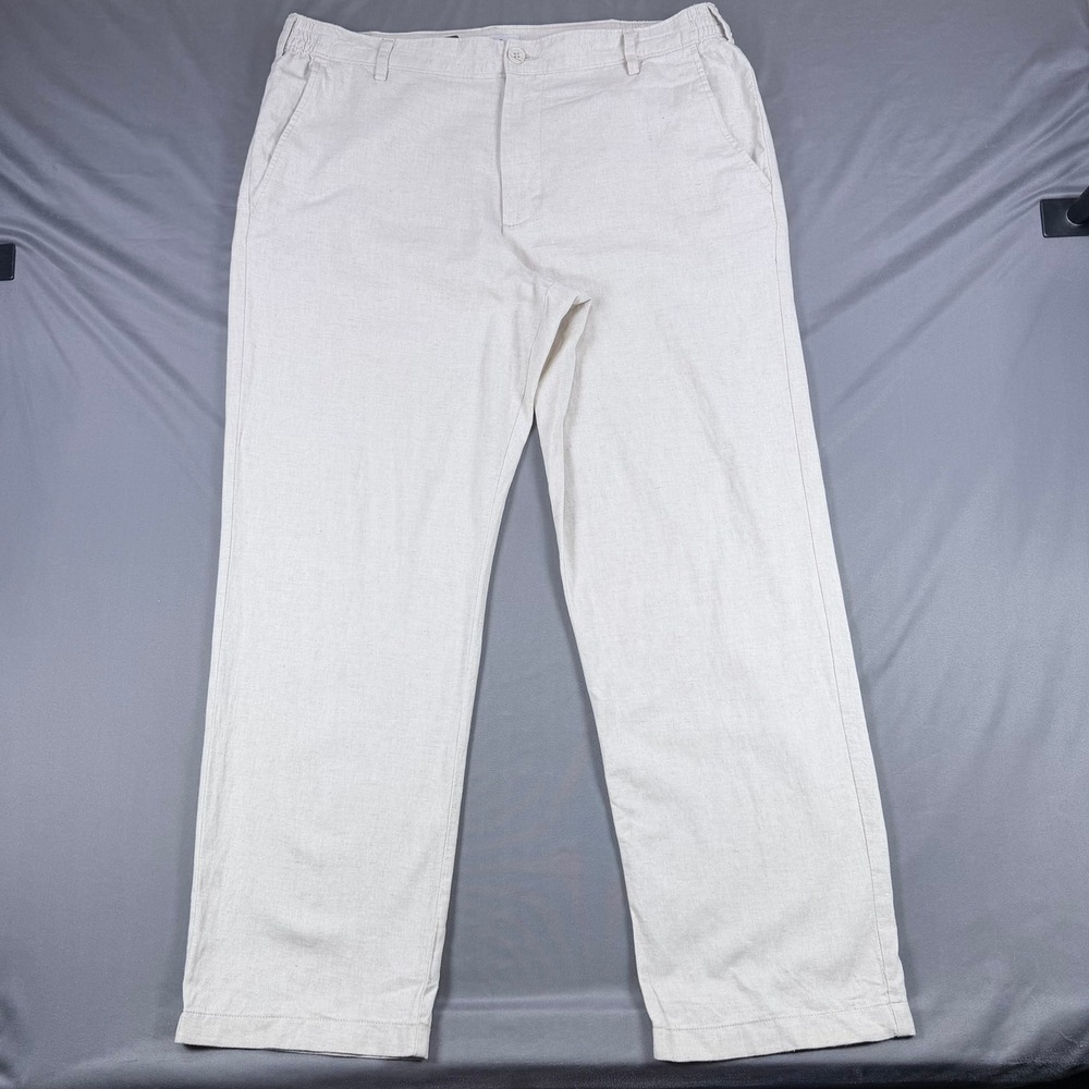 Goodfellow Mens L Beige Cotton Linen Straight Trouser Relaxed Fit Casual Pants